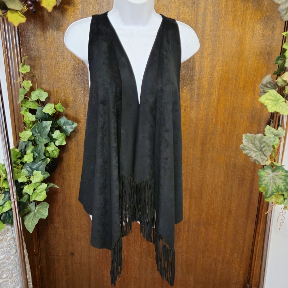 INC International Concepts Open Front Suede Fringe Cardigan/Vest